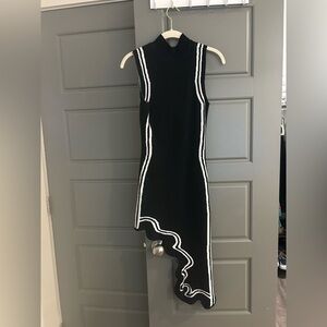 PH5 dupe Black Sleeveless Asymmetrical Knit Dress with White Trim